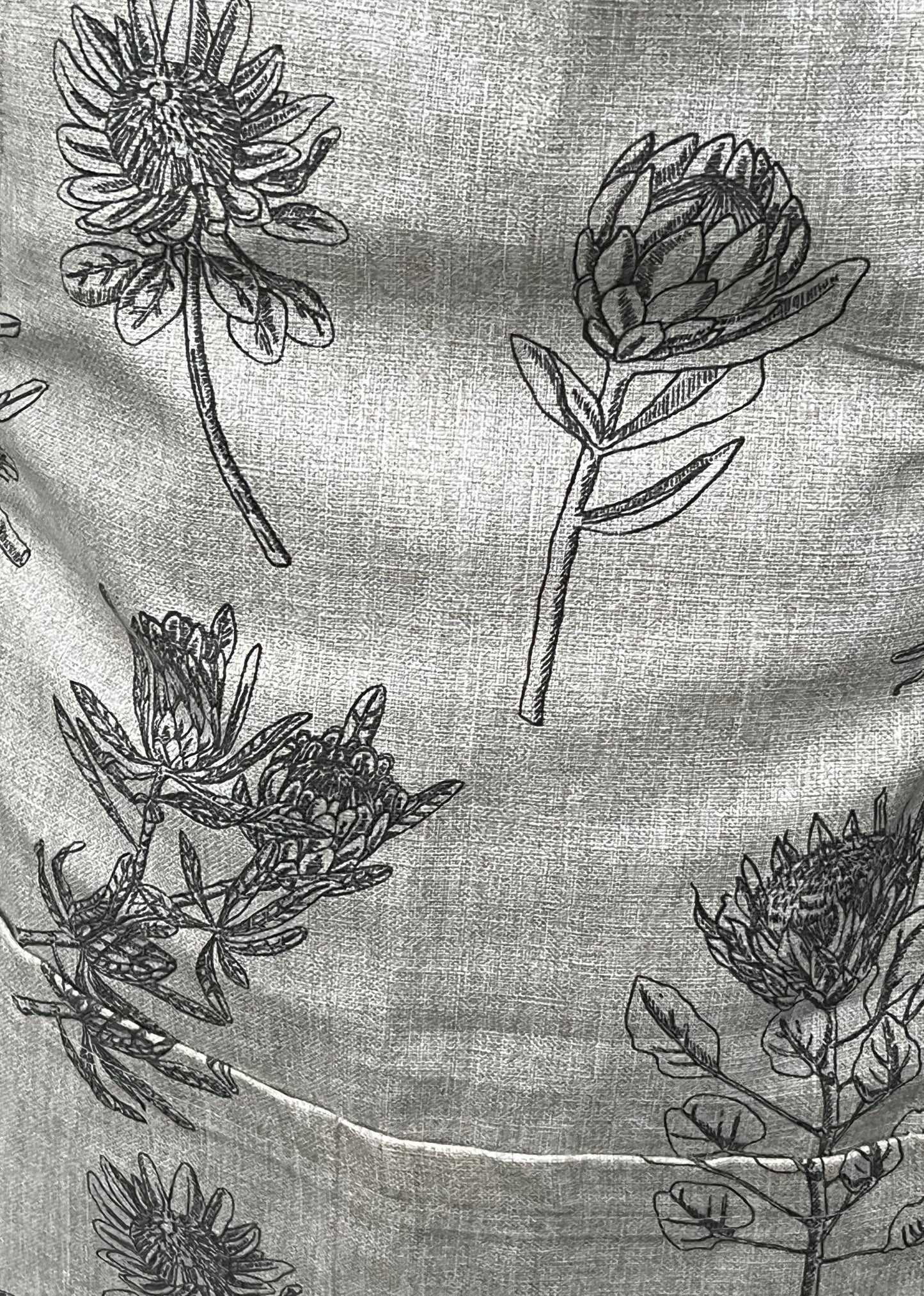 100% Cotton Apron, Beige with Protea motif