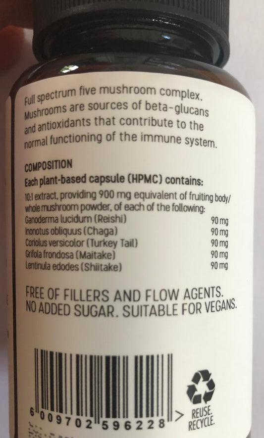 Ever Good: 5 Mushrooms 10:1 extracts - 30 capsules