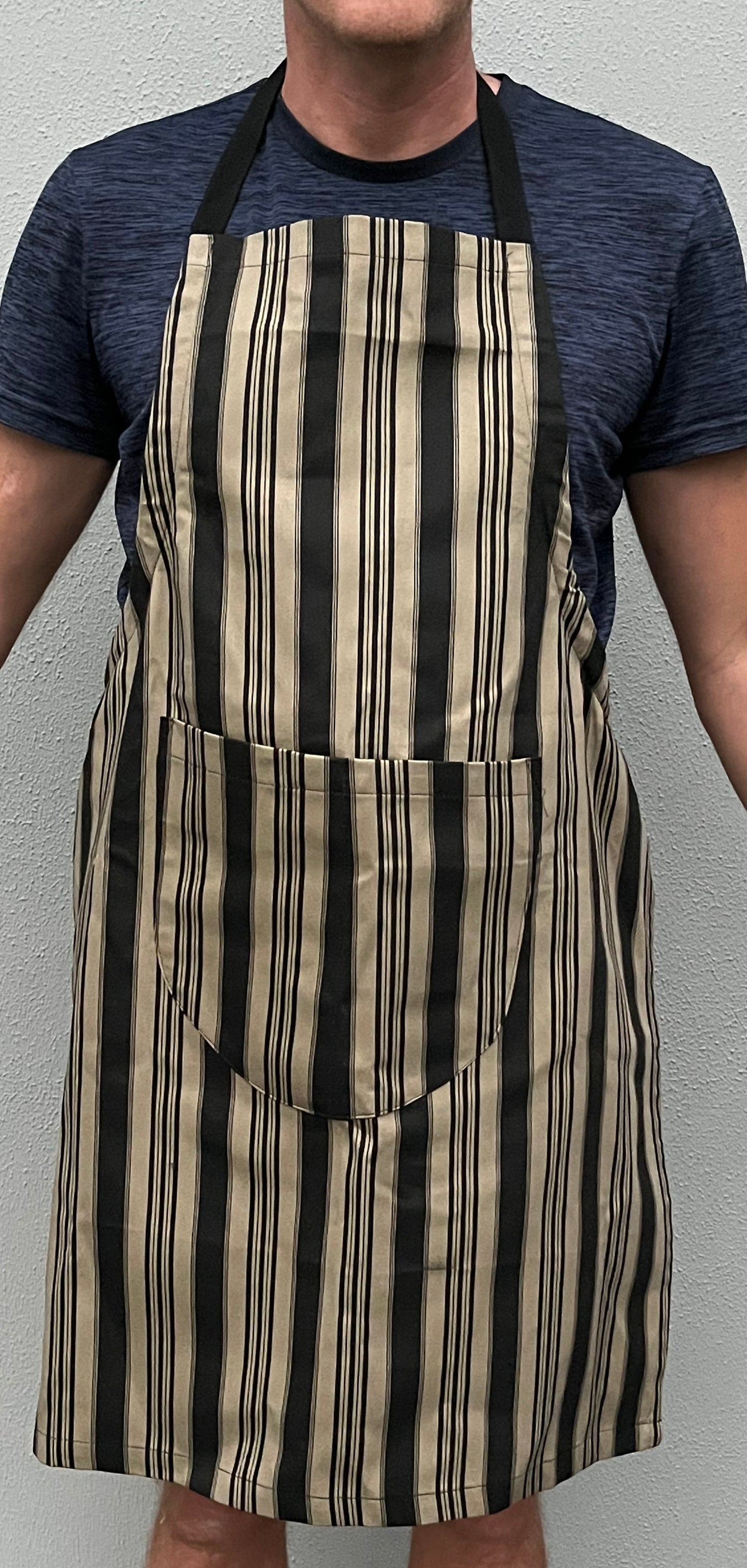 100% Cotton Apron, Light Brown with Black Stripes