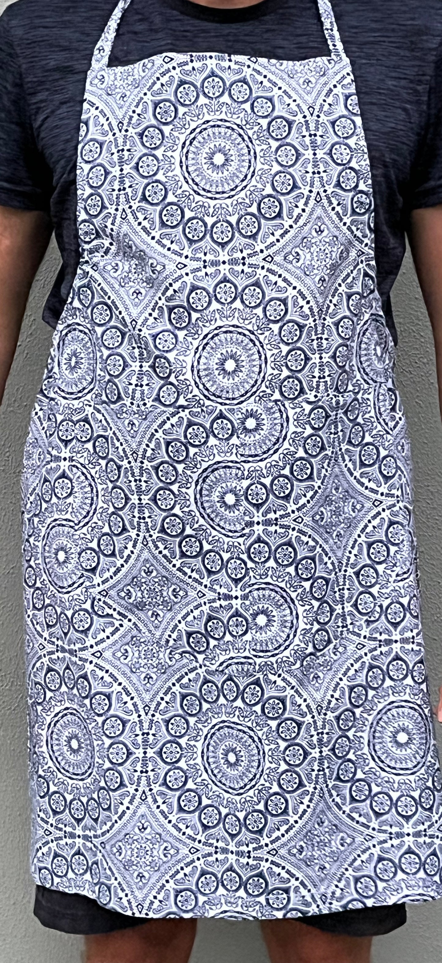 100% Cotton Apron, Navy Blue and White