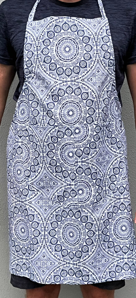 100% Cotton Apron, Navy Blue and White