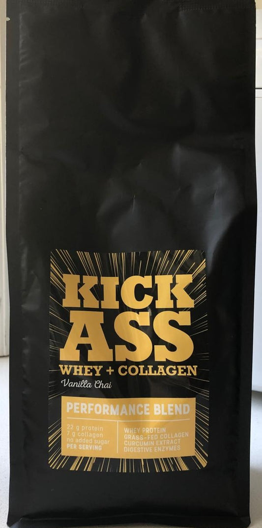 Kick Ass: Whey Protein Concentrate with Collagen and Curcumin 95%, Vanilla Chai flavour - 1kg