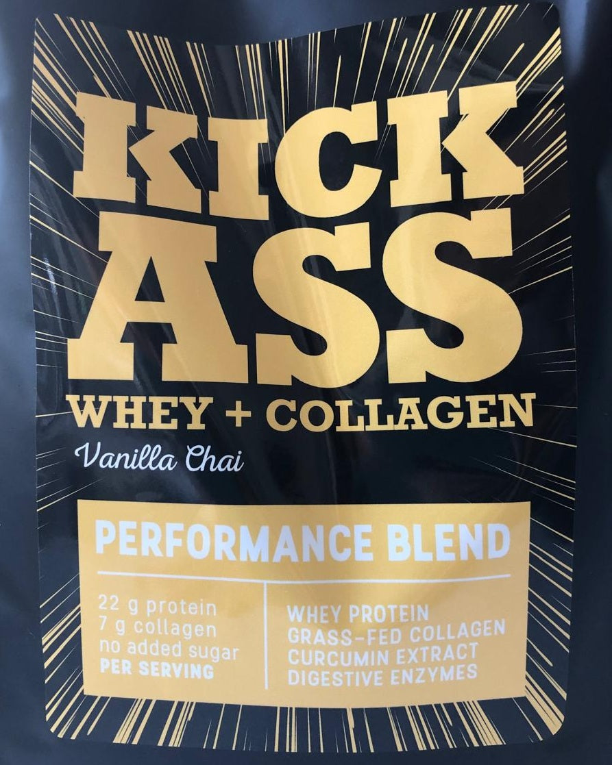 Kick Ass: Whey Protein Concentrate with Collagen and Curcumin 95%, Vanilla Chai flavour - 1kg